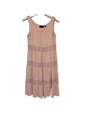 Versona Dress Pink Peach Crochet Ruffled Tiered Sleeveless Flowy Size S